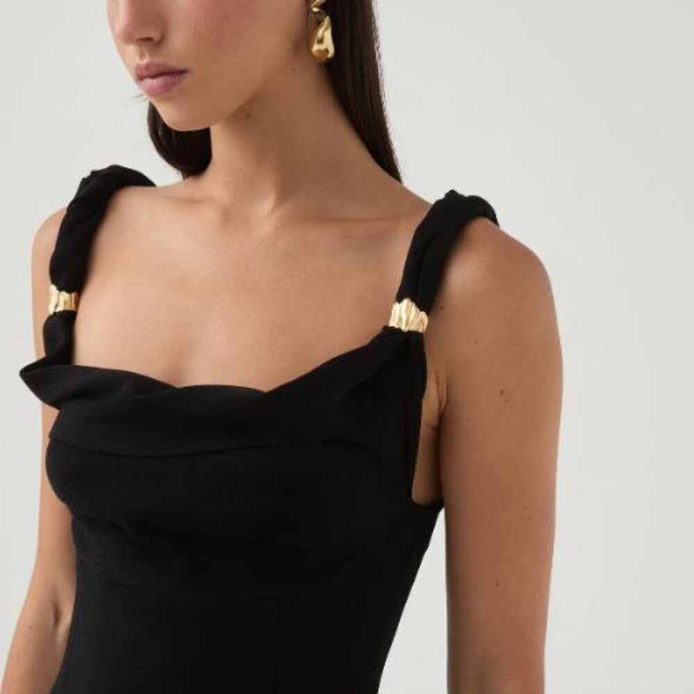 Aje Black Midi Dress with Gold Accent - Picture 4 of 7